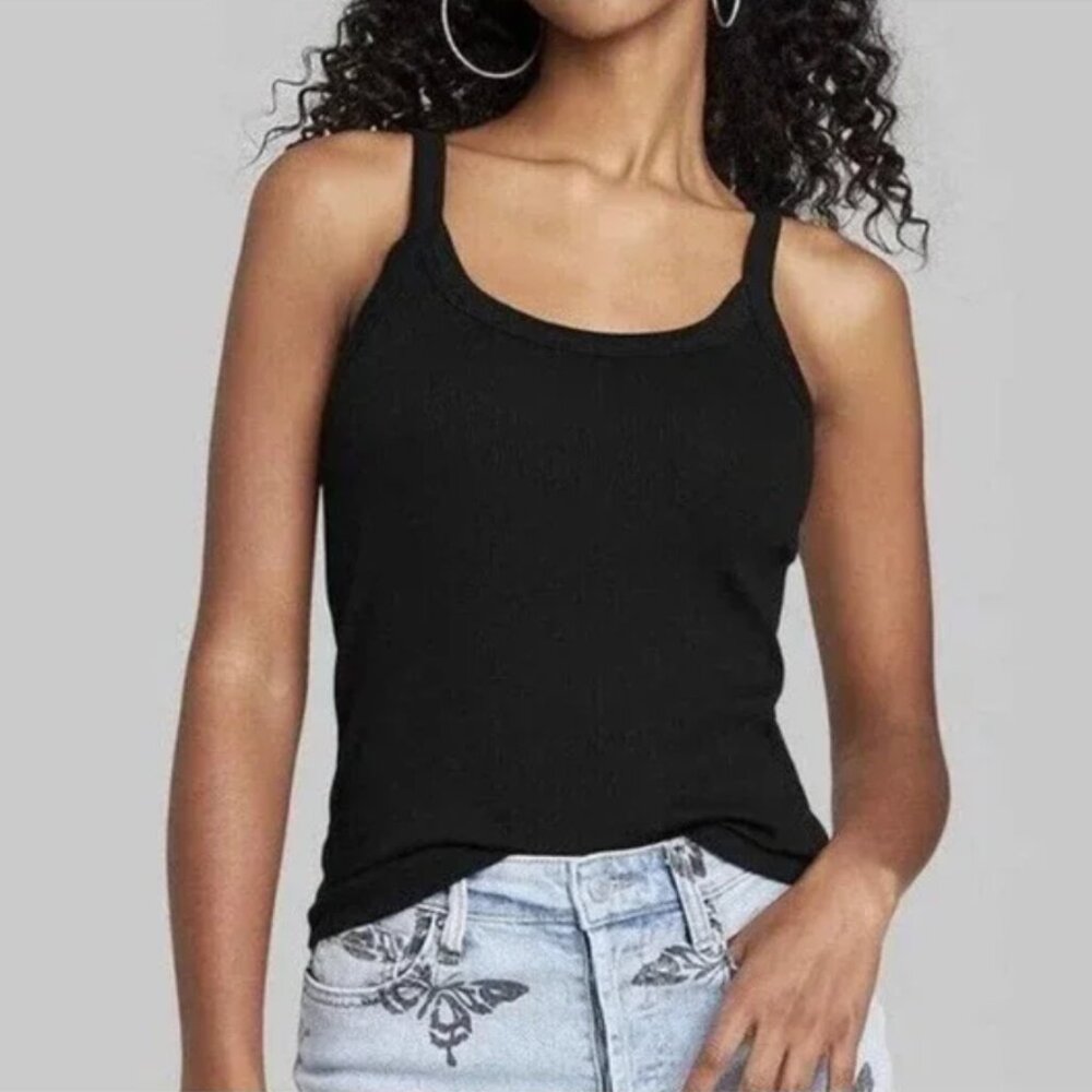 Wild Fable Black Cotton Blend New Washed Tank Top Square Back Women’s Size Small